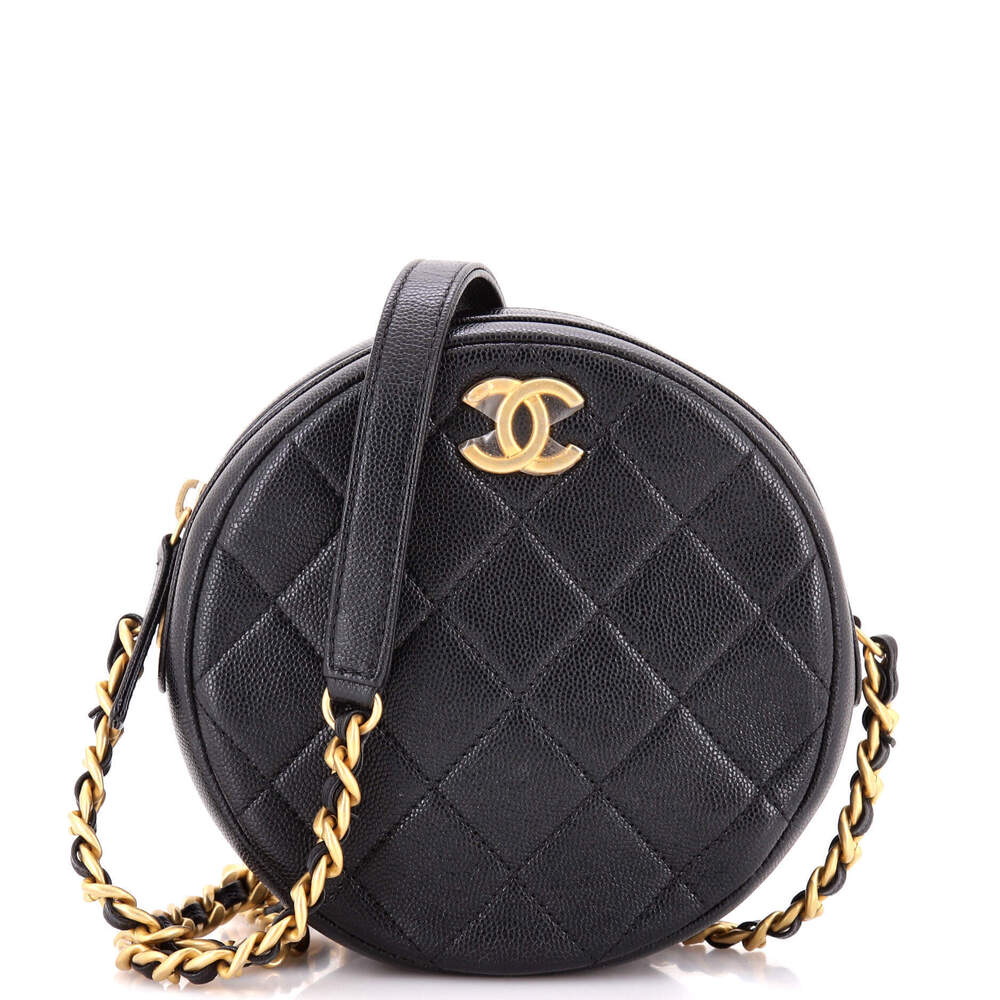 Chanel Small Round Chain Crossbody Bag Quilted Caviar